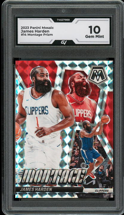 2023 Panini Mosaic #14 James Harden Montage Prizm Graded 10 Gem Mint - Front
