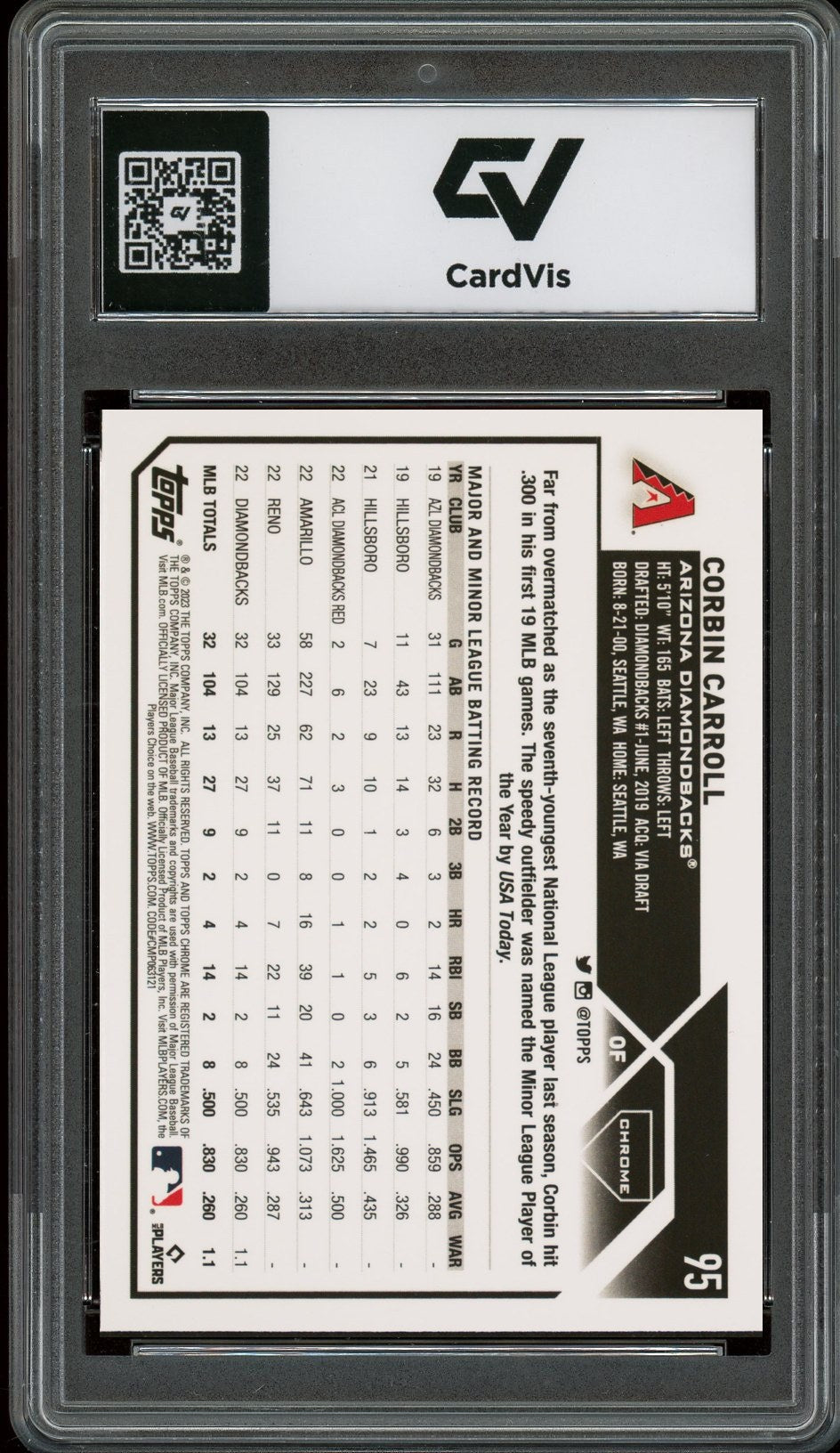 2023 Topps Chrome #95 Corbin Carroll Graded 10 Gem Mint - Back