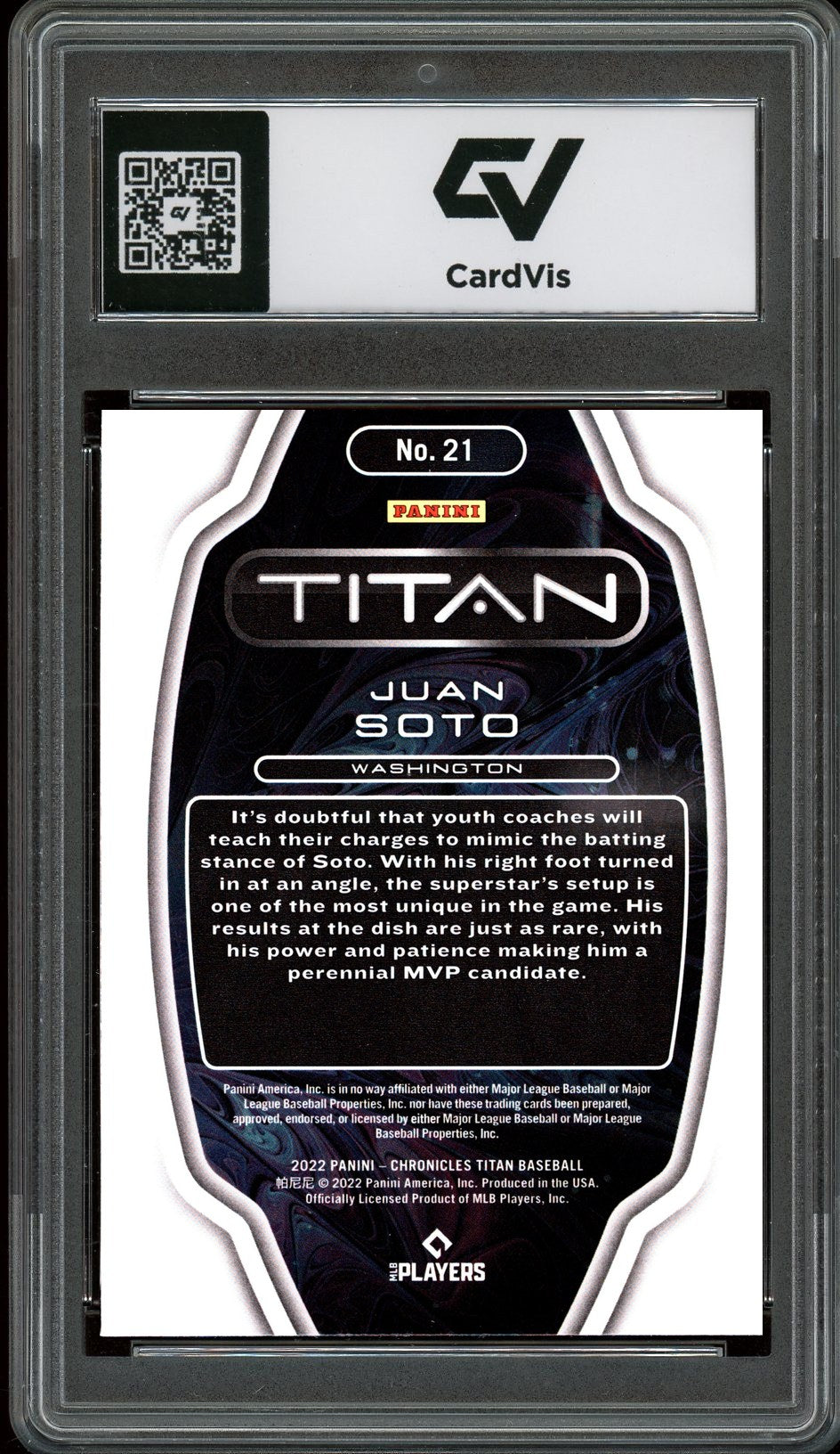 2022 Panini Chronicles #21 Juan Soto Titan Graded 10 Gem Mint - Back