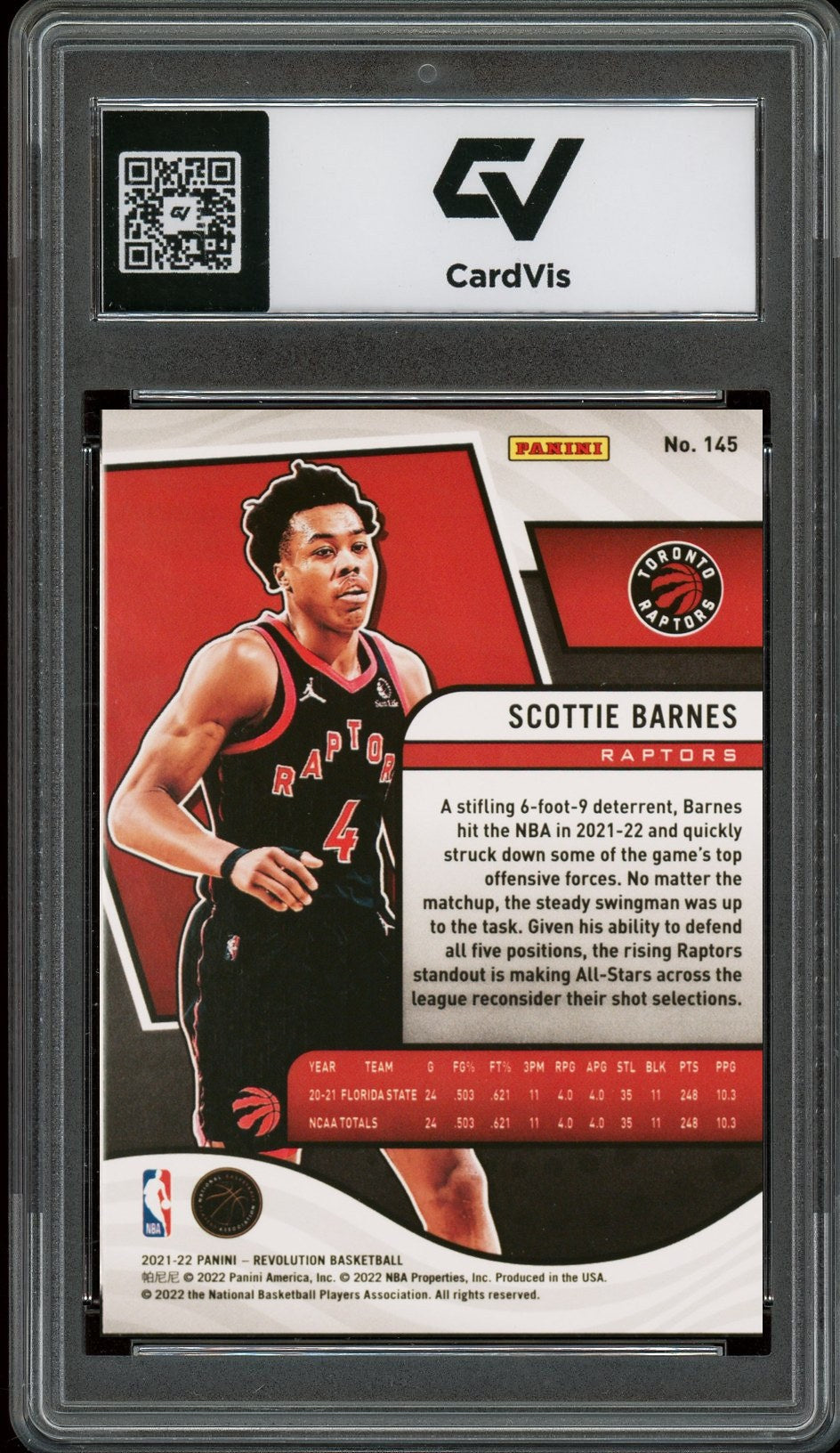 2021 Panini Revolution #145 Scottie Barnes Rookie Card RC Graded 10 Gem Mint - Back