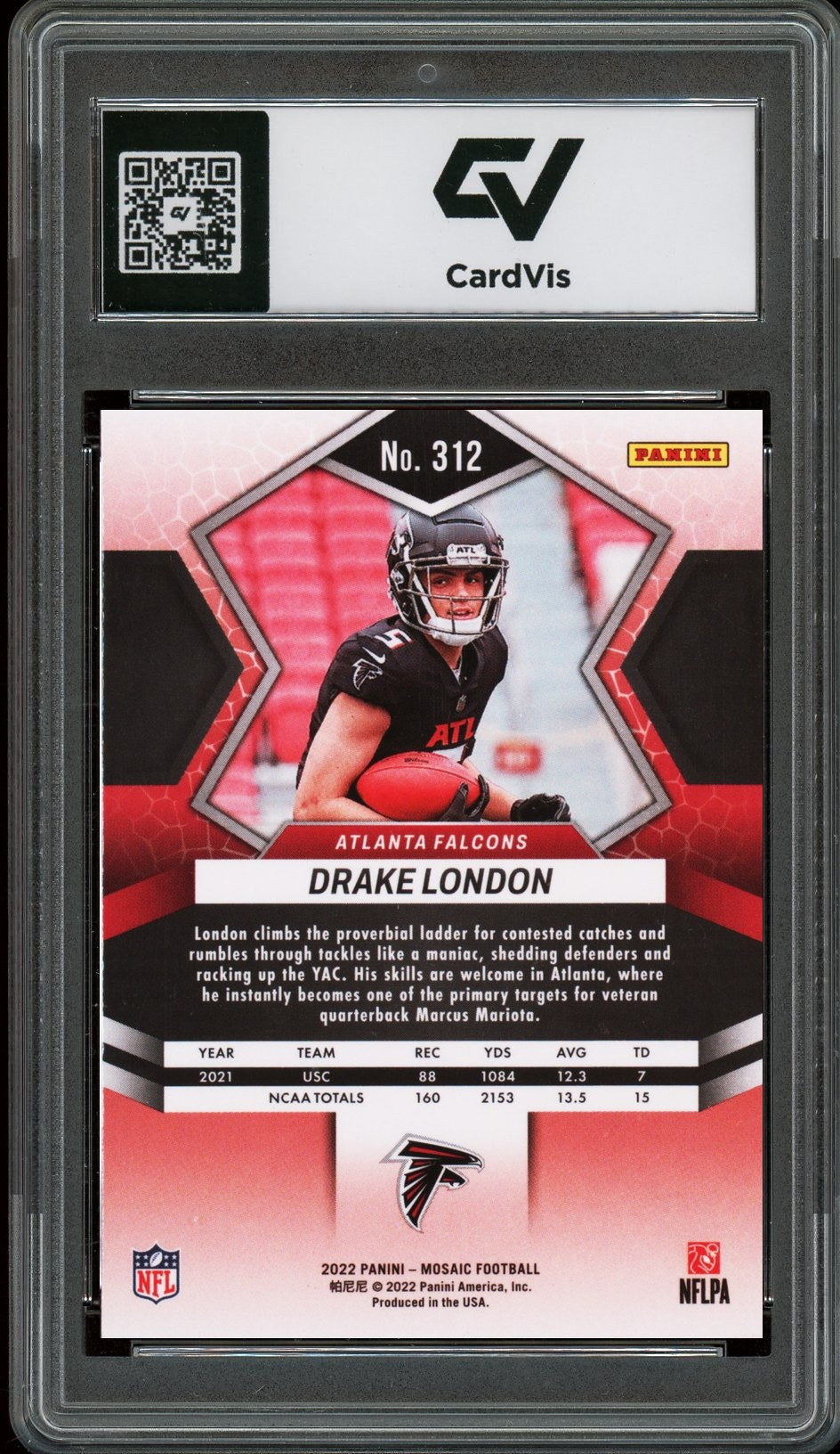 2022 Panini Mosaic #312 Drake London Rookie Card RC Graded 10 Gem Mint - Back
