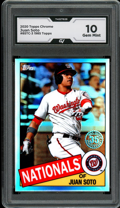 2020 Topps Chrome #85TC-3 Juan Soto 1985 Topps Graded 10 Gem Mint - Front