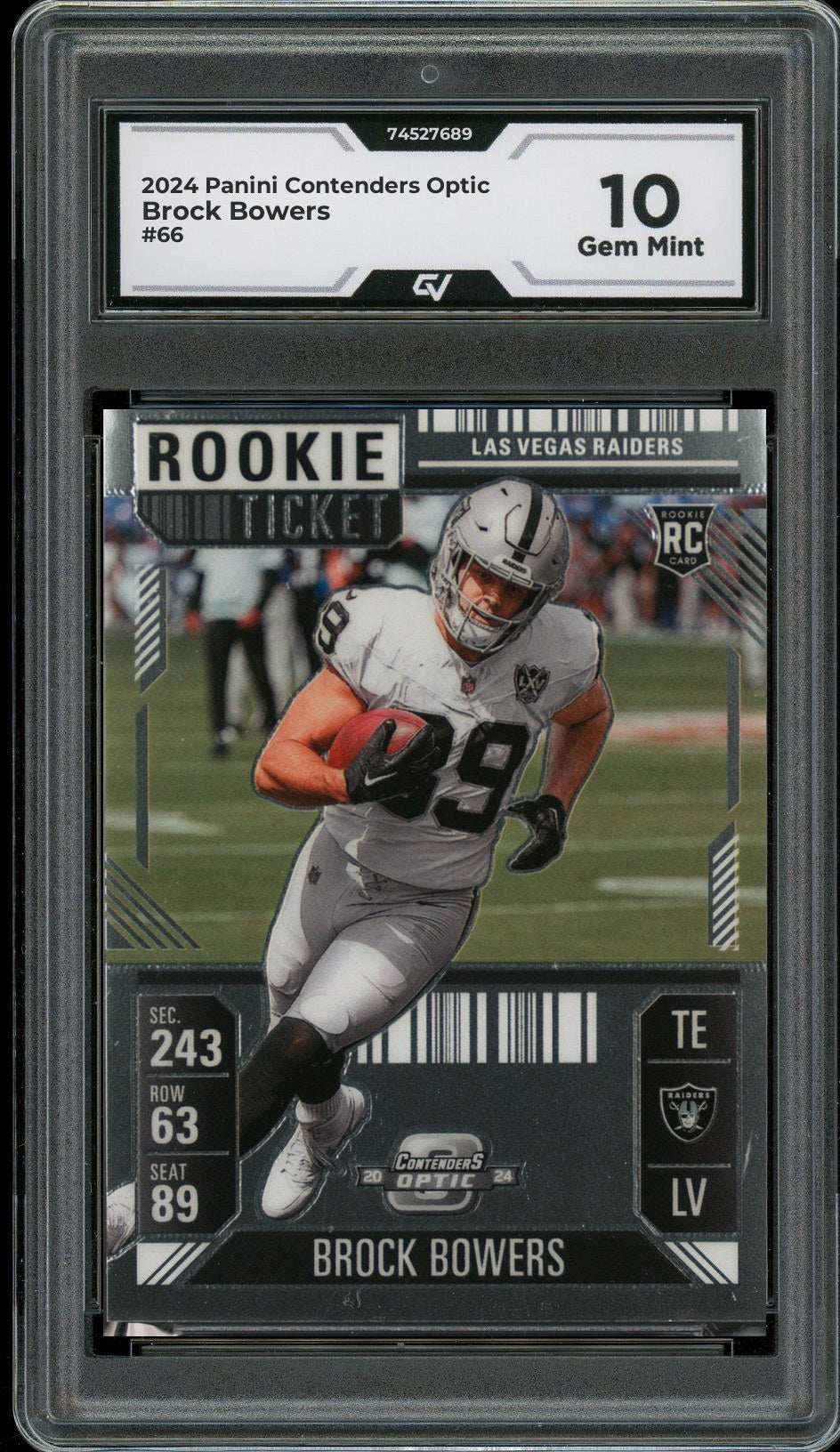 2024 Panini Contenders Optic #66 Brock Bowers Rookie Card RC Graded 10 Gem Mint - Front