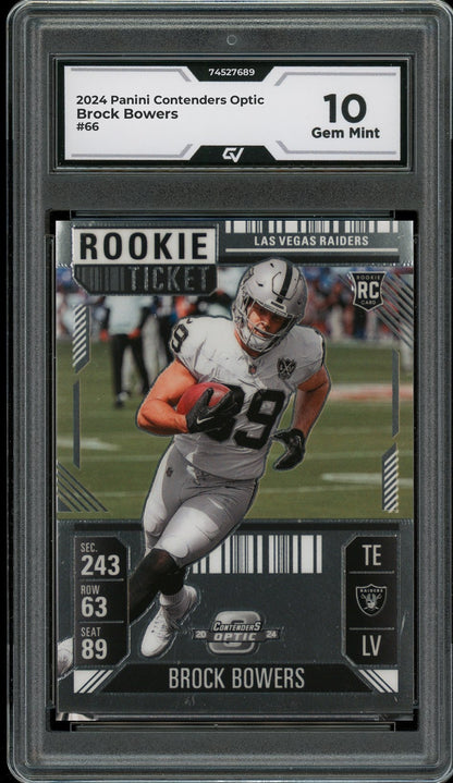 2024 Panini Contenders Optic #66 Brock Bowers Rookie Card RC Graded 10 Gem Mint - Front