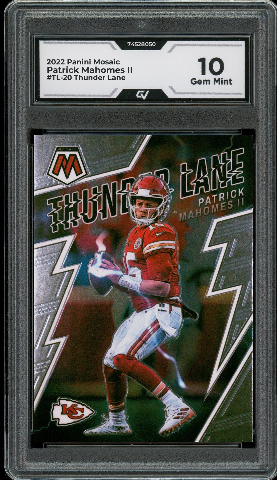 2022 Panini Mosaic #TL-20 Patrick Mahomes II Thunder Lane Graded 10 Gem Mint - Front
