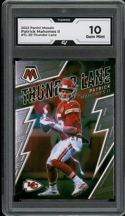 2022 Panini Mosaic #TL-20 Patrick Mahomes II Thunder Lane Graded 10 Gem Mint - Front