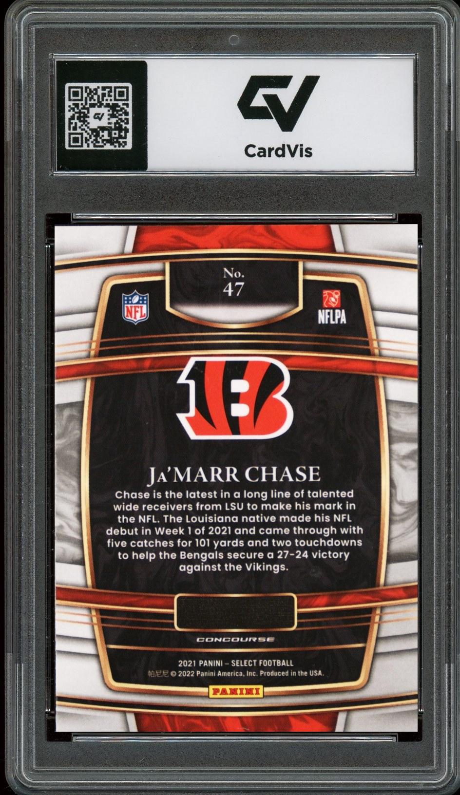 2021 Panini Select #47 Ja'Marr Chase Rookie Card RC Graded 10 Gem Mint - Back