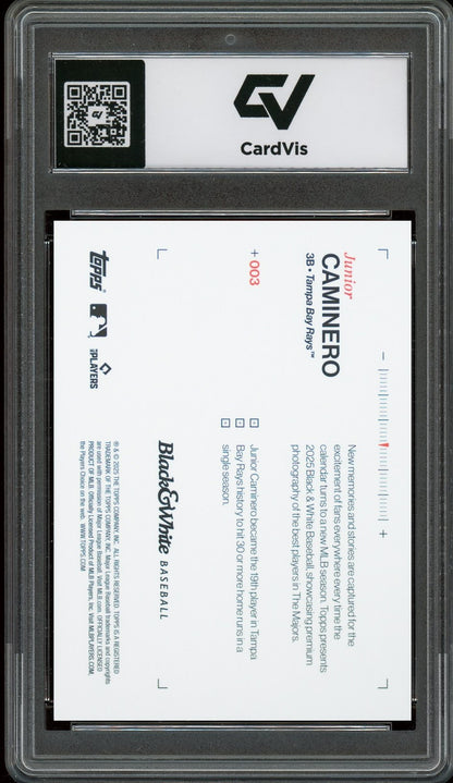 2025 Topps Black And White #3 Junior Caminero Rookie Card RC Graded 10 Gem Mint - Back
