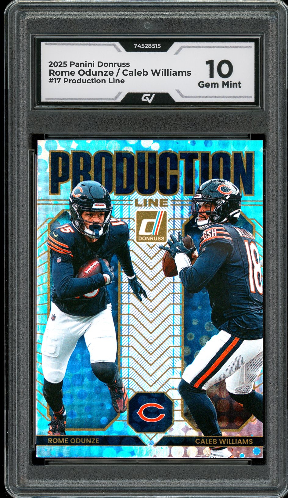 2025 Panini Donruss #17 Rome Odunze / Caleb Williams Production Line Graded 10 Gem Mint - Front