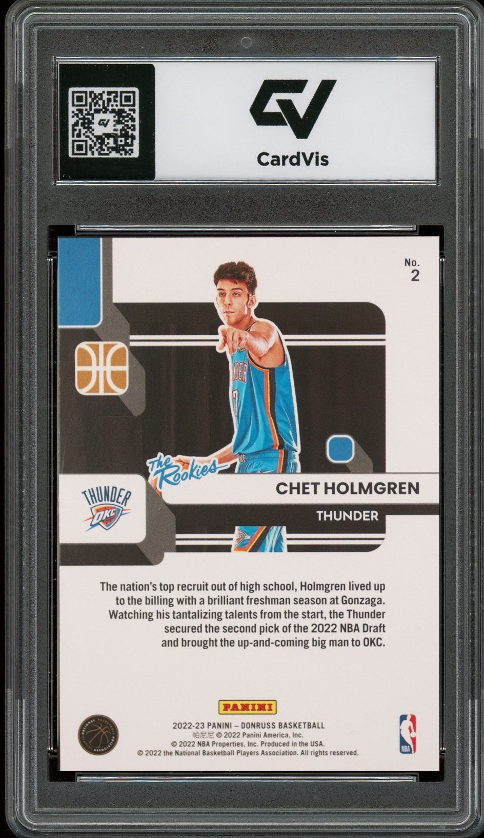 2022 Panini Donruss #2 Chet Holmgren The Rookies Rookie Card RC Graded 10 Gem Mint - Back