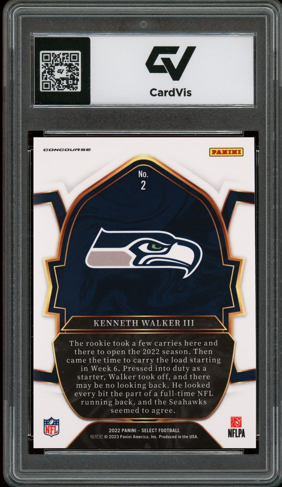 2022 Panini Select #2 Kenneth Walker III Rookie Card RC Graded 10 Gem Mint - Back