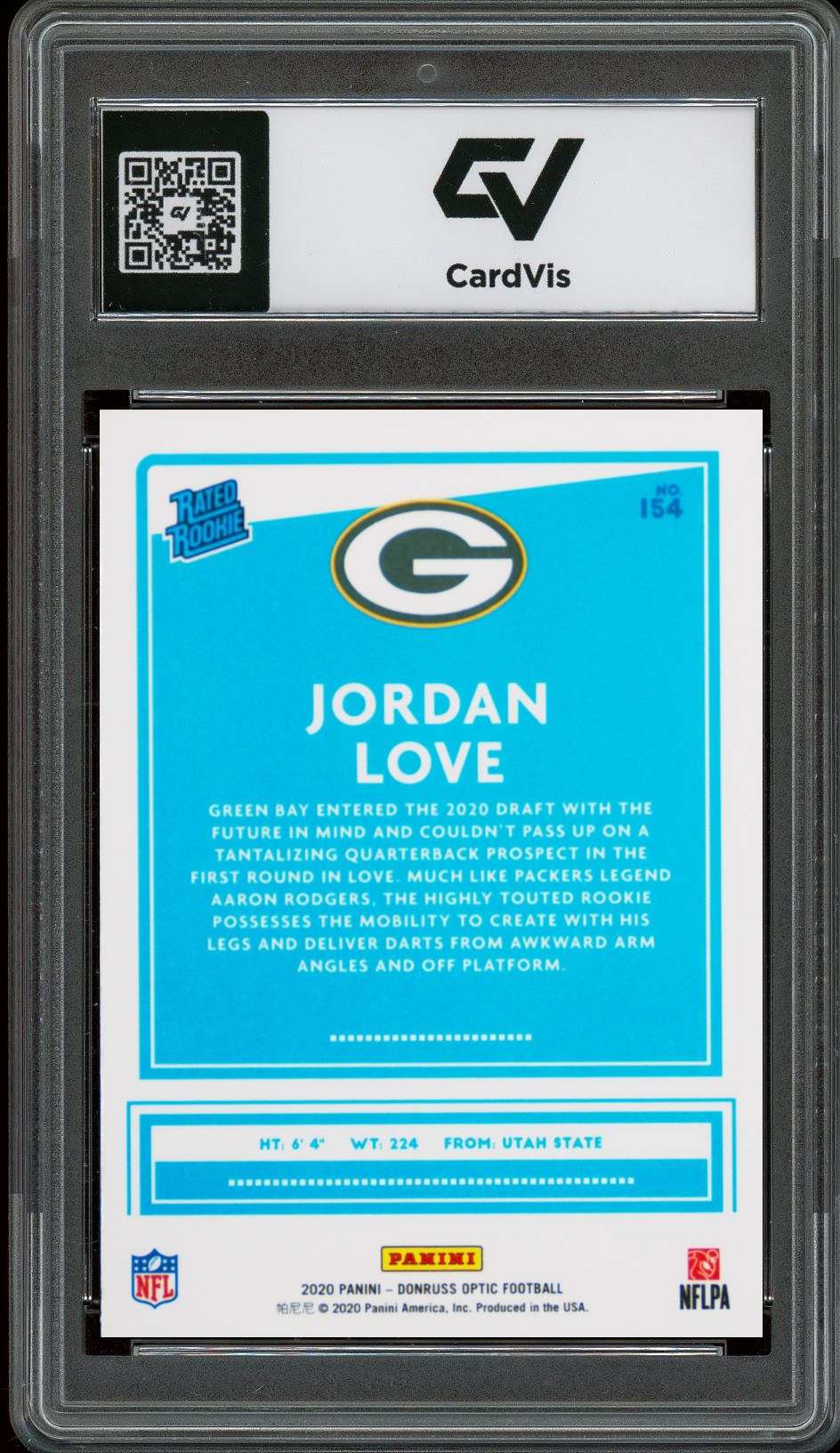 2020 Panini Donruss Optic #154 Jordan Love Rookie Card RC Graded 10 Gem Mint - Back
