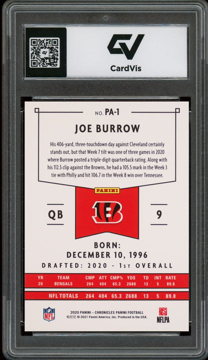 2020 Panini Chronicles #PA-1 Joe Burrow Rookie Card RC Graded 10 Gem Mint - Back