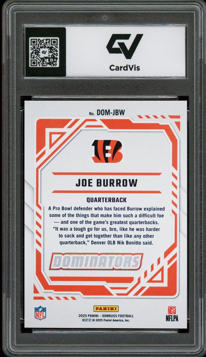 2025 Panini Donruss #DOM-JBW Joe Burrow Dominators Graded 10 Gem Mint - Back