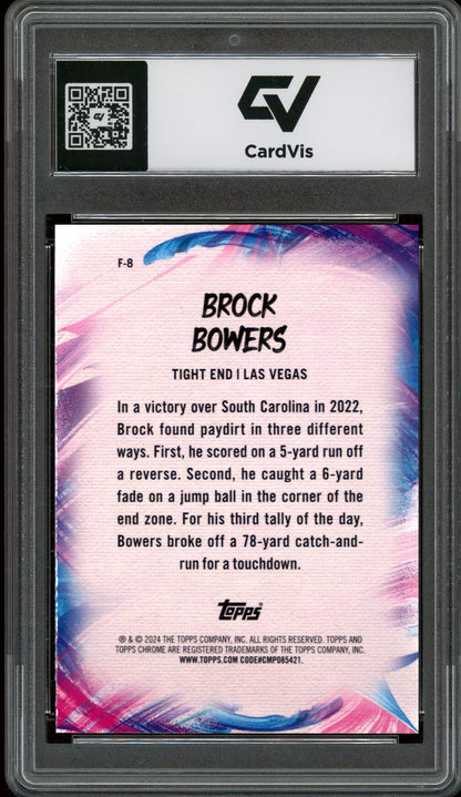 2024 Topps Chrome #F8 Brock Bowers Finesse Rookie Card RC Graded 10 Gem Mint - Back