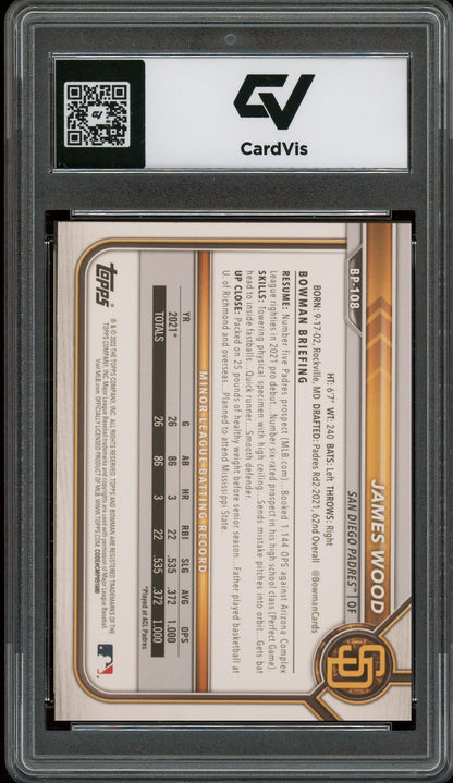2022 Bowman #BP-108 James Wood Paper Prospects Rookie Card RC Graded 10 Gem Mint - Back