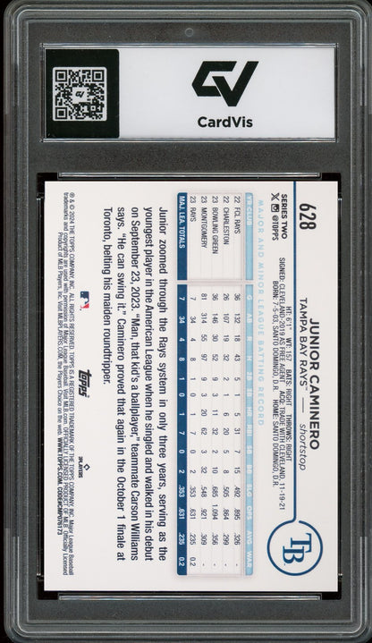 2024 Topps #628 Junior Caminero Rookie Card RC Graded 10 Gem Mint - Back