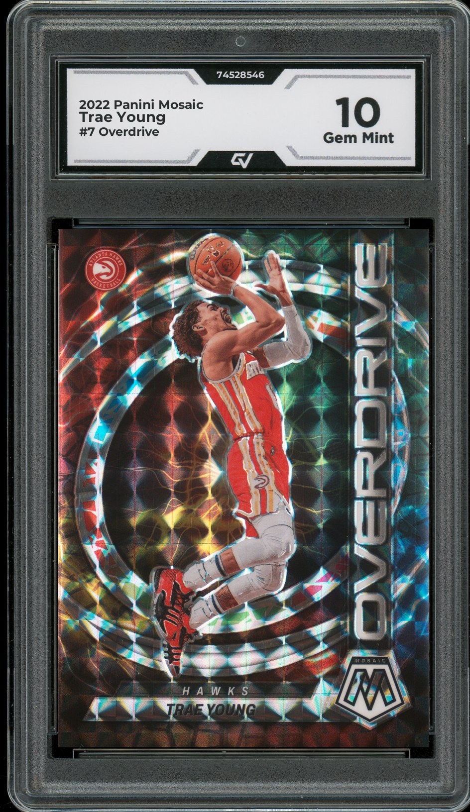 2022 Panini Mosaic #7 Trae Young Overdrive Graded 10 Gem Mint - Front