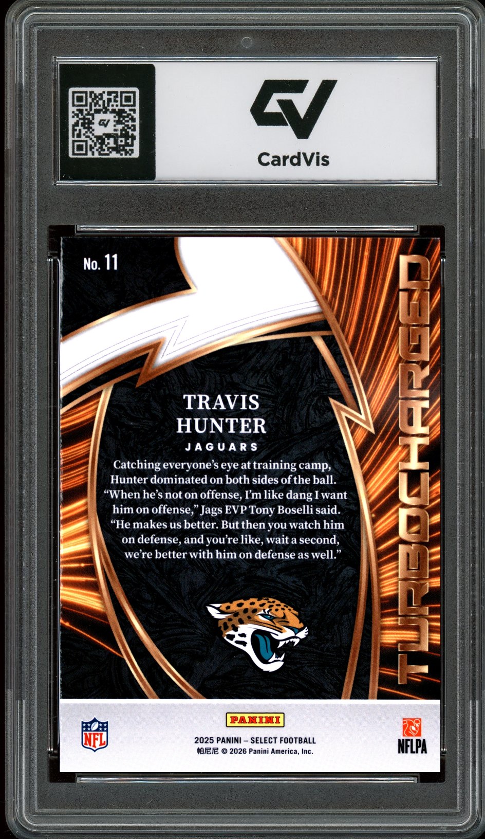 2025 Panini Select #11 Travis Hunter Turbocharged Rookie Card RC Graded 10 Gem Mint - Back