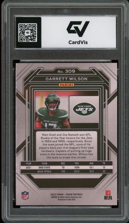 2022 Panini Prizm #309 Garrett Wilson Rookie Card RC Graded 10 Gem Mint - Back