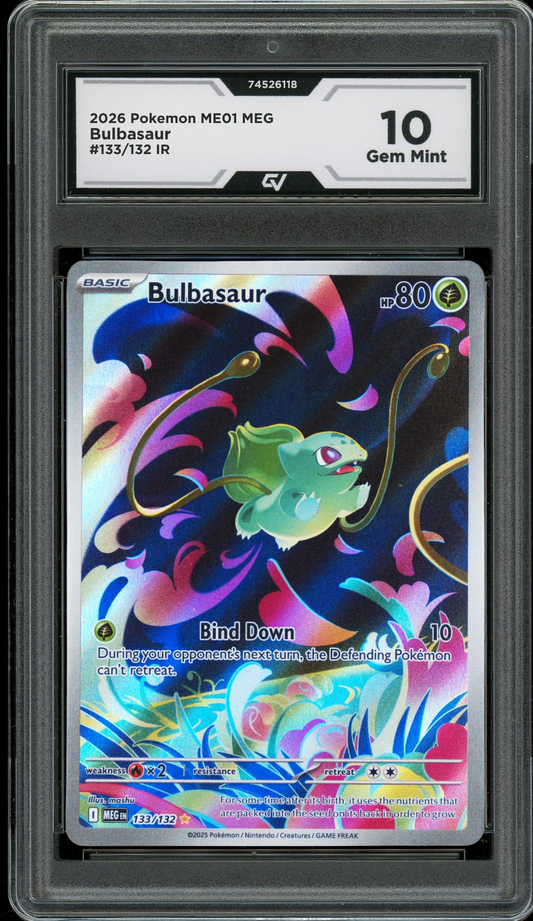 2026 Pokemon ME01 Mega Evolutions #133/132 Bulbasaur IR Graded 10 Gem Mint