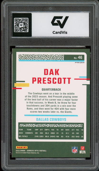 2023 Panini Donruss Optic #46 Dak Prescott Holo Graded 10 Gem Mint - Back