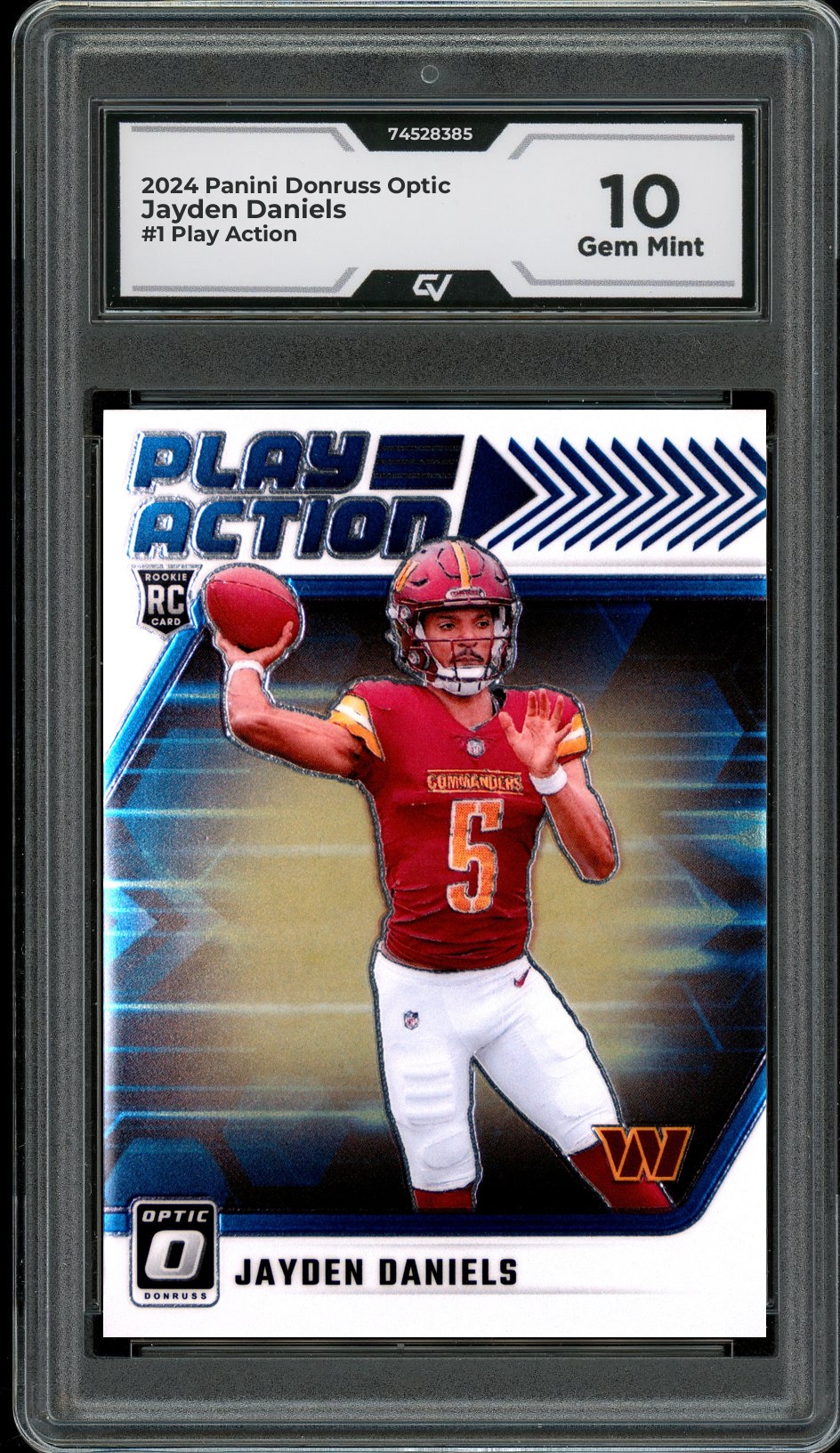 2024 Panini Donruss Optic #1 Jayden Daniels Play Action Rookie Card RC Graded 10 Gem Mint - Front