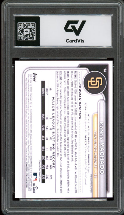 2024 Bowman #94 Manny Machado Graded 10 Gem Mint - Back