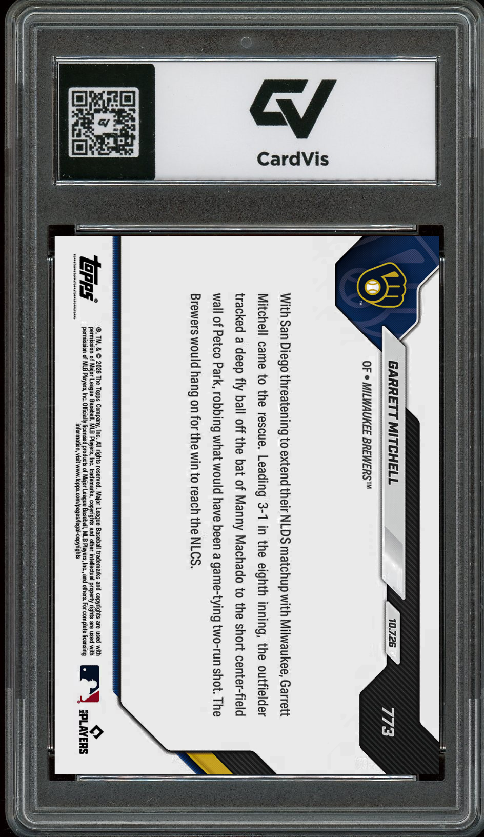 2026 Topps Now #773 Garrett Mitchell HR Robbery Graded 10 Gem Mint Presale