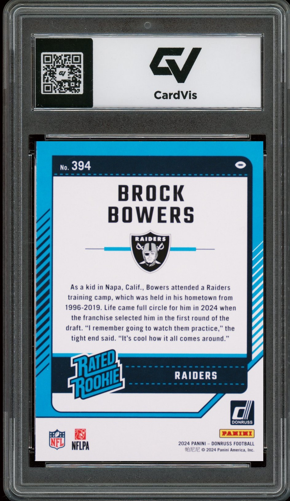 2024 Panini Donruss #394 Brock Bowers Rookie Card RC Graded 10 Gem Mint - Back