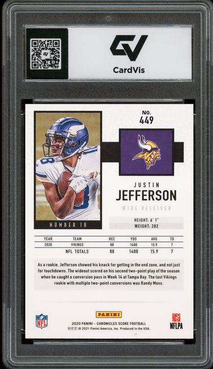 2020 Panini Chronicles #449 Justin Jefferson Score Rookie Card RC Graded 10 Gem Mint - Back