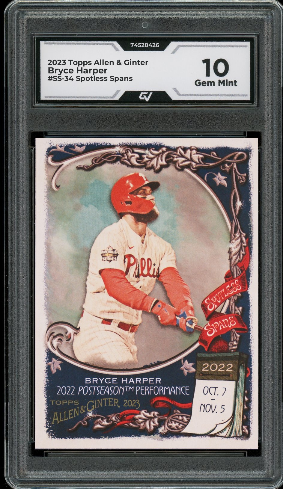 2023 Topps Allen & Ginter #SS-34 Bryce Harper Spotless Spans Graded 10 Gem Mint - Front