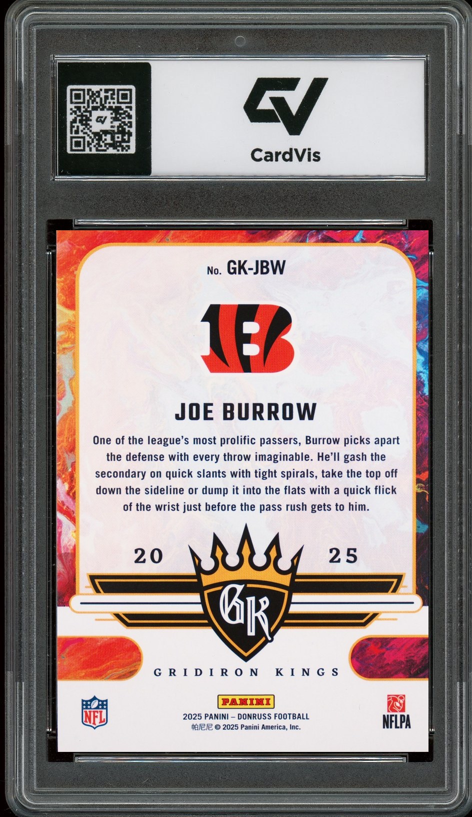2025 Panini Donruss #GK-JBW Joe Burrow Gridiron Kings Graded 10 Gem Mint - Back