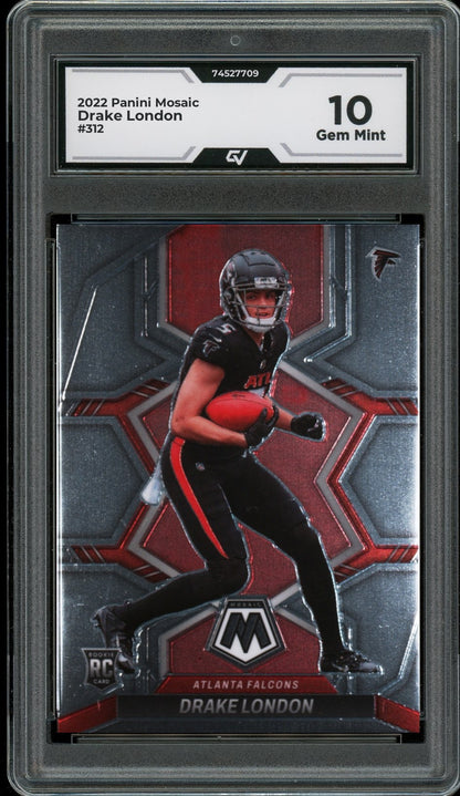 2022 Panini Mosaic #312 Drake London Rookie Card RC Graded 10 Gem Mint - Front