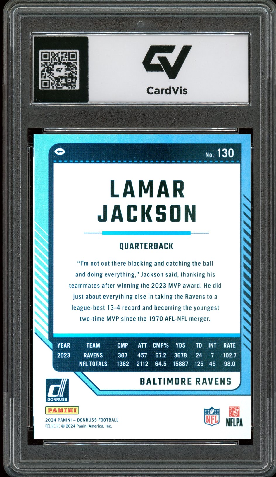 2024 Panini Donruss #130 Lamar Jackson Graded 10 Gem Mint - Back