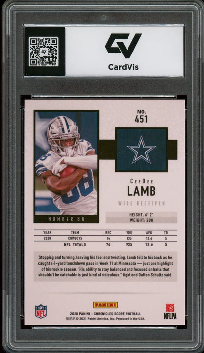 2020 Panini Chronicles #451 CeeDee Lamb Score Rookie Card RC Graded 10 Gem Mint - Back