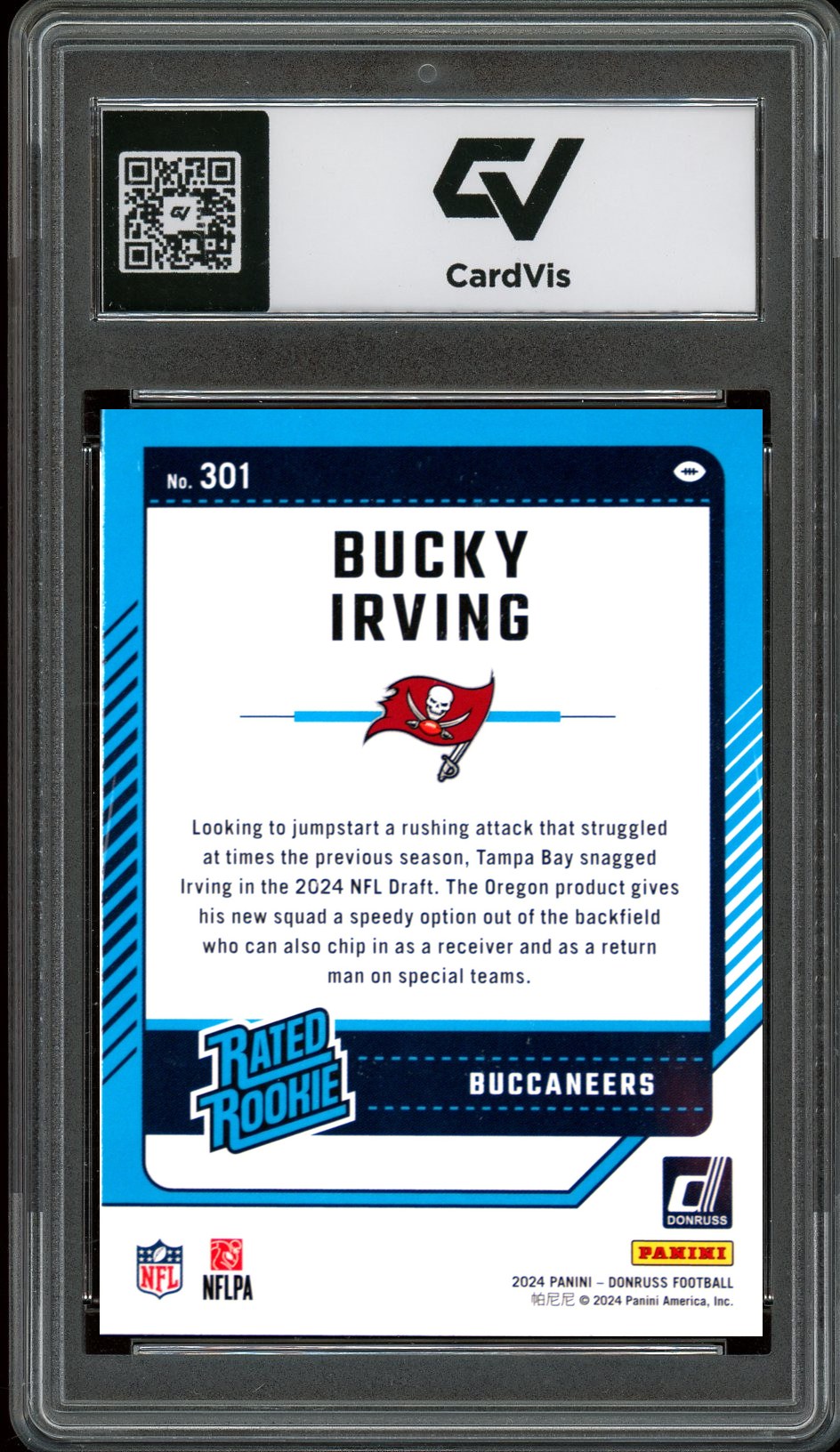 2024 Panini Donruss #301 Bucky Irving Rookie Card RC Graded 10 Gem Mint - Back