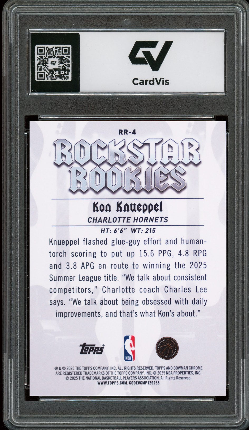 2025 Bowman Chrome #RR-4 Kon Knueppel Rockstar Rookies Rookie Card RC Graded 10 Gem Mint - Back