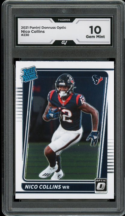 2021 Panini Donruss Optic #230 Nico Collins Rookie Card RC Graded 10 Gem Mint - Front