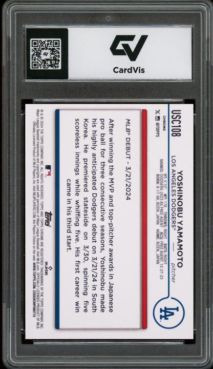 2024 Topps Chrome Update #USC108 Yoshinobu Yamamoto Rookie Card RC Graded 10 Gem Mint - Back
