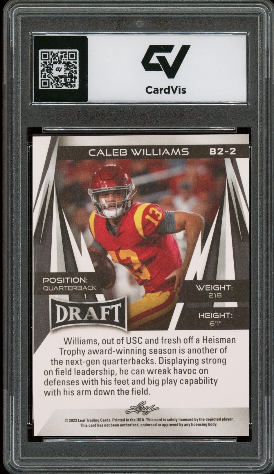 2023 Leaf Draft #B2-2 Caleb Williams Graded 10 Gem Mint - Back