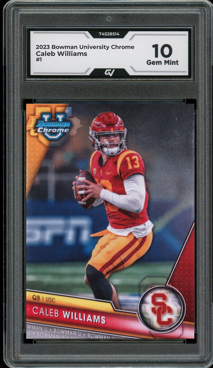 2023 Bowman University Chrome #1 Caleb Williams Rookie Card RC Graded 10 Gem Mint - Front