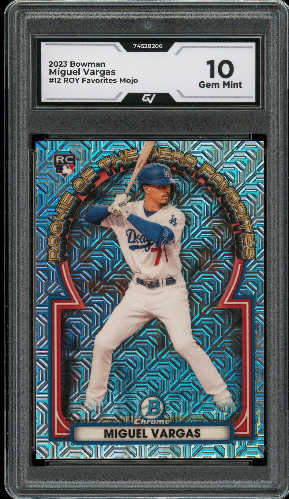 2023 Bowman #12 Miguel Vargas ROY Favorites Mojo Rookie Card RC Graded 10 Gem Mint - Front