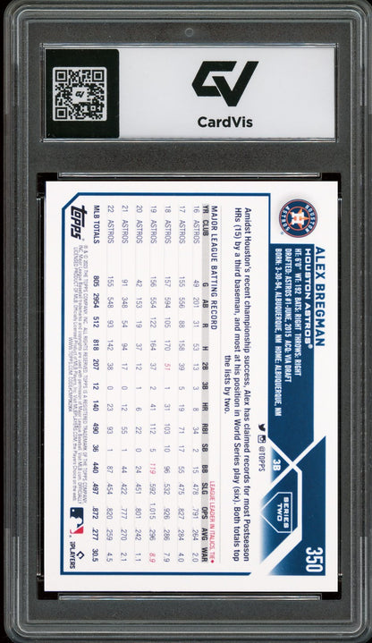 2023 Topps #350 Alex Bregman Graded 10 Gem Mint - Back