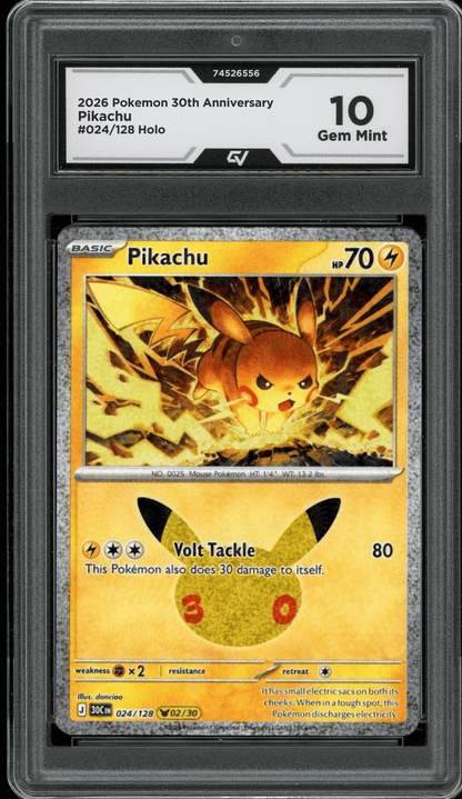 2026 Pokemon 30th Anniversary #024/128 Pikachu Holo Graded 10 Gem Mint