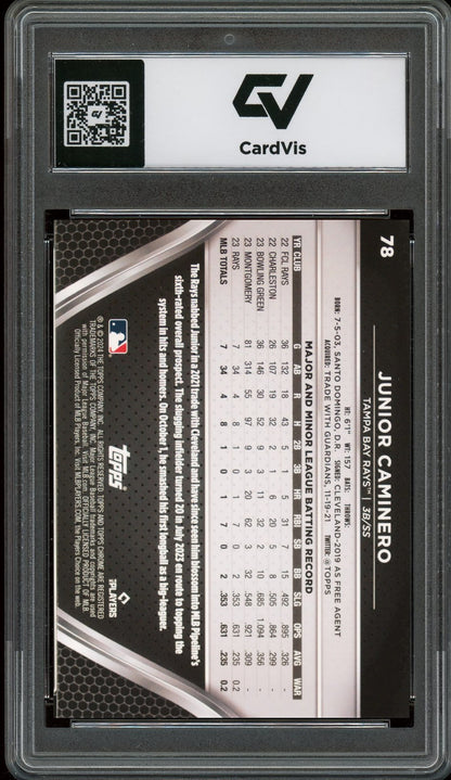 2024 Topps Chrome Black #78 Junior Caminero Rookie Card RC Graded 10 Gem Mint - Back