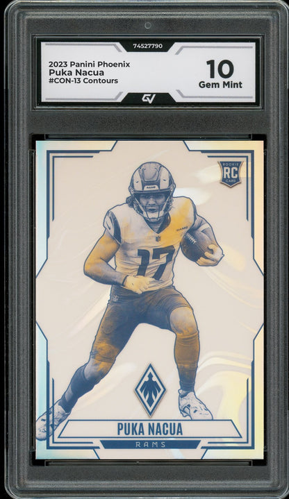 2023 Panini Phoenix #CON-13 Puka Nacua Contours Rookie Card RC Graded 10 Gem Mint - Front
