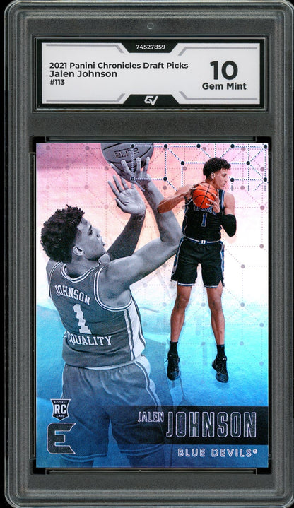 2021 Panini Chronicles Draft Picks #113 Jalen Johnson Rookie Card RC Graded 10 Gem Mint - Front
