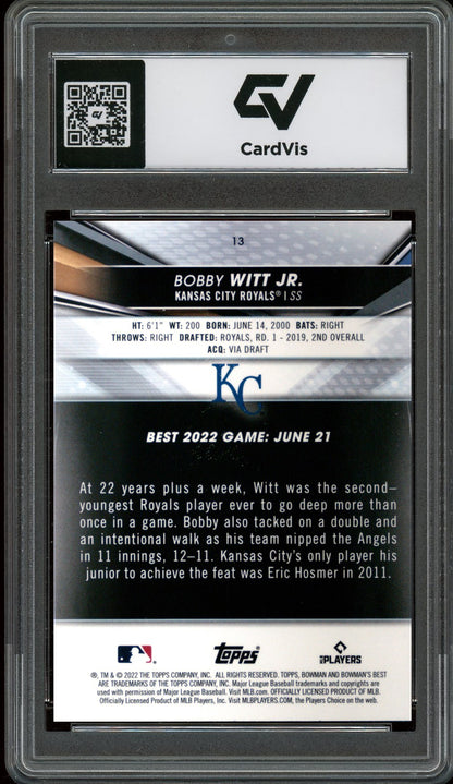 2022 Bowman's Best #13 Bobby Witt Jr. Rookie Card RC Graded 10 Gem Mint - Back