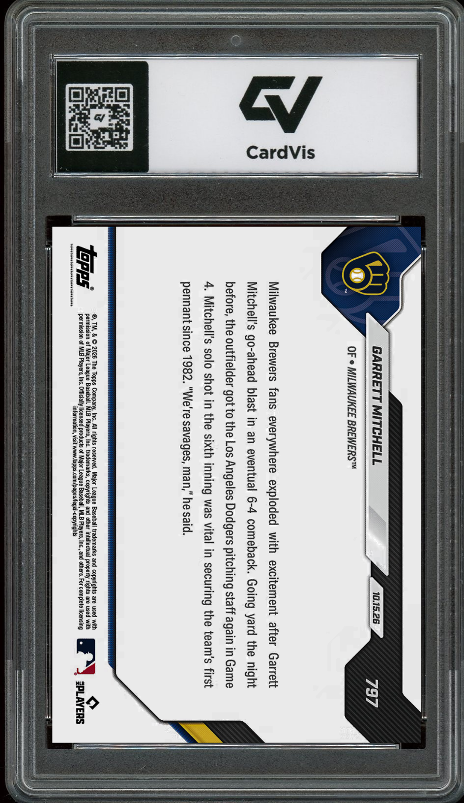 2026 Topps Now #797 Garrett Mitchell Go-Ahead Winner Graded 10 Gem Mint Presale